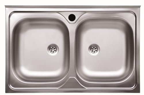 Fregadero doble seno 80x50 cm con superficie satinada - N214