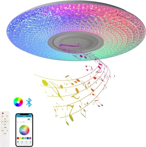WYQSX 36W Deckenleuchte mit Bluetooth Lautsprecher, RGB Kinderzimmer Lampe Decke, Led Deckenleuchte Dimmbar mit Fernbedienung und APP-Steuerung, 38CM Lampe Decke für Schlafzimmer Wohnzimmer