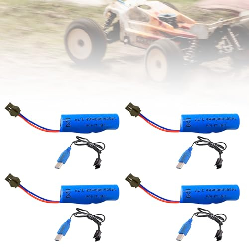 4 Stück 3.7V Wiederaufladbare 800mAh Lithium Lonen Batterien, Li-ion Power Ersatz Akku with 4 USB Ladekabel, 3 7 Volt Akku SM-2P Plug RC Recgargeble Battery für Panzer Autos RC Fahrzeuge Roboter