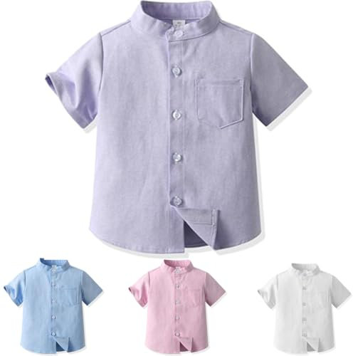 Yanmucy Chemise à Manches Courtes pour bébé Chemise boutonnée à col Montant pour Enfants Petits garçons for 2-8 Years (FR/ES, Âge, 7 Ans, 8 Ans, Taille Normale, Violet)