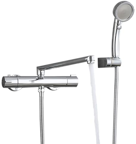 HomeLava Badewannenarmatur Thermostat mit Handbrause, Mischbatterie Duscharmatur Thermostat mit 38 °C Sicherheitstaste Wannenarmatur Dusche Set für Dusche und Badewanne, Chrom