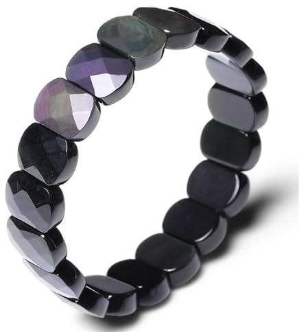 RICHRAIN Obsidian-Armband für Damen, natürlicher Kristallstein, Perlenarmband, Regenbogen-Auge, Feng Shui-Schutz, Obsidian-Armreif, Kristall