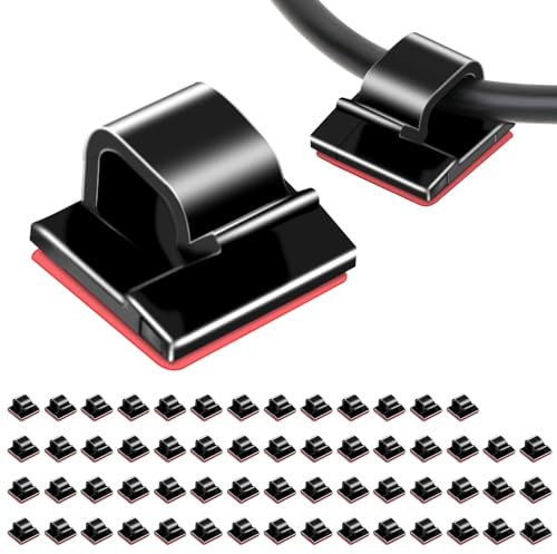60pcs Cable Clips,Black Self Adhesive Cable Tidy Clips,Cord Anchors Stick on,Cable Organizer Holder for Car Office Home Desk Wall Christmas Hanging Decorations Outdoors Fairy Light