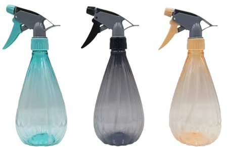 XKQYX 3 PCS Botellas Pulverizadoras Calabaza Rayadas 600ml - Tricolor (Naranja, Gris, Azul) para Plantas/Cabello/Limpieza. Boquilla Anti-Fugas Pulverización/Chorro, Ligeras - Hogar, Viajes y Salón