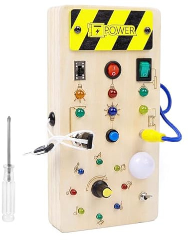 Namvo Montessori Busy Board Planche d'activités pour bébés de 1 an Jouets en Bois avec 8 interrupteurs à lumière LED Jouets d'apprentissage sensoriel Convient aux bébés de 1 2 3 4 Ans