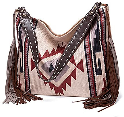 NICOLE & DORIS Handtasche Groß Damen Boho Tasche Schultertasche Shopper Damen Retro Umhängetasche Stoff Tote Handtaschen Ethnische für Alltag,Büro,Reise Muster 9