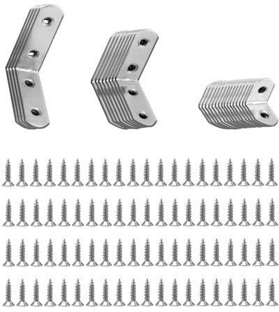 WUBAYI 28 soportes de esquina, soportes de acero inoxidable en forma de L para madera, 15 x 20 mm, 15 x 25 mm, 15 x 30 mm, con 81 tornillos, para fijar y reparar muebles, estantes, ventanas y armarios