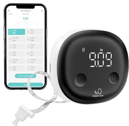 Körpermaßband, Bluetooth, digitales Maßband mit LED, Typ-C | Bluetooth App Sync, Einhand einziehbares Band mit Verriegelung, verfolgt Taille / Arme / Hüften / Beine