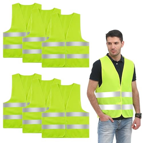 VicBou 6 Pezzi Gilet Alta visibilità Uomo Donna Kit, Giubbotto Catarifrangente Auto, Giubbotti di Sicurezza Antiforatura, per Conducenti, Cantiere Stradale