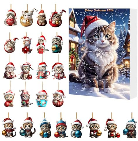 Weihnachtsferien Adventskalender 2024 Erwachsene, Süße Tiere Katze Hochlandrinder Dinosaurier Weihnachtskalender,Christmas Vacation Advent Calendar, Weihnachtsschmuck (01 Katze)