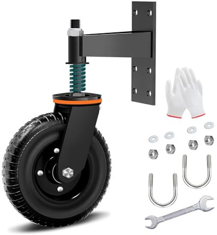 Roue de porte de clôture lourde, roue de porte de ferme pivotante à 360 °, roulette de porte à ressort pour tuyaux en bois et en métal (8in/20cm black)