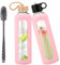 HYDRAGLAZIC 950ml Gourde en Verre Avec Paille et 2 Couvercle, Bouteille d'eau Motivation Graduée Pour 1 Journee Avec Marqueur de Temps Housse en Silicone, Sport Gourde Reutilisable,Rose