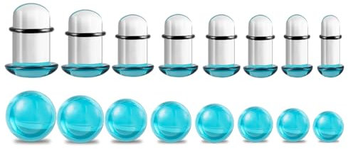 DOEARKO Ohr Dehnstäbe Set 8 Paare Glase Ohr Expander Plug mit O-ringe Ohr Messgeräte Expander Set Piercings Schmuck für Frauen Männer (1.6-10mm) (Blaue)