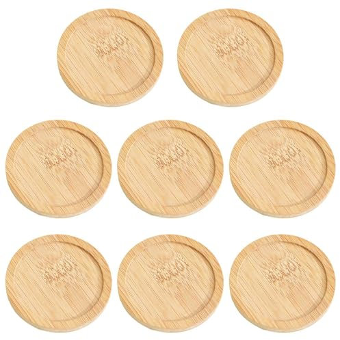 CVDYWDJIE Plateau Rond En Bambou De 8 Pièces, Pour Tasses, Bougies, Petites Plantes Et Décoration, Marron Clair, Rond, Bambou