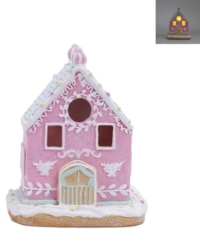 Woodside Home Living Christmas LED Light Up Gingerbread House (Pink)