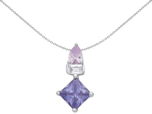 Jewelco London Sterling Silver Purple Lilac Princess Pear CZ Bishop Mitre Trilogy Toi et Moi Pendant Necklace