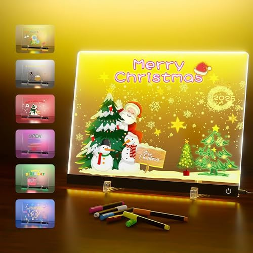 Led Zeichenbrett mit 7 Farben, Acryl Notiztafel mit Ständer, 30 * 20cm Transparente Leuchtende LED Schreibtafel, Abwischbar, Maltafel für Notizblöcke, Schreibblöcke, Memos