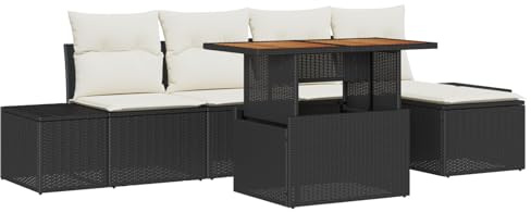 vidaXL 6-teiliges Garten-Sofa-Set mit Kissen in Schwarz aus Poly-Rattan. Perfekt für 5 Personen. Ideal für Wohn-Terrassen und Lounges. Moderne und Bequeme Lösungen für deinen Patio.