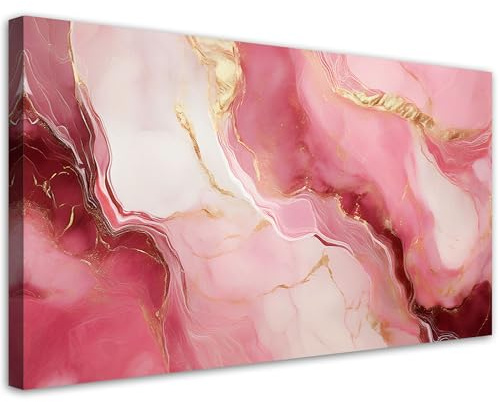 Feeby Wandbild - Wohnzimmer Modern Deko - Rosa Marmor Stein Gold Elemente - 100x50 1tlg - Bilder Leinwand - Bild auf Leinwand Schlafzimmer - Leinwandbilder für die Wand - Canvas Painting - Fotokunst