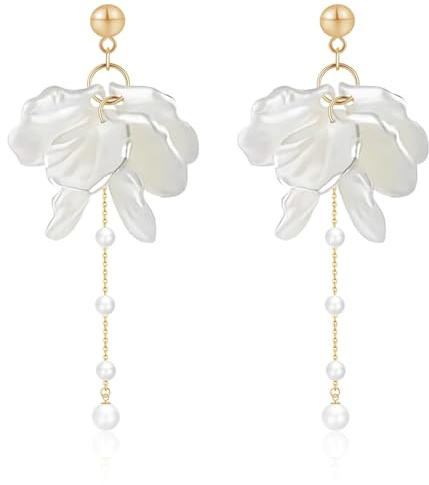 Perlen Ohrringe Damen, Vintage Perlenohrringe, Frauen Ohrstecker, vergoldete Tropfenohrringe mit Perlen, für Frauen Mädchen Braut Geschenk (A)