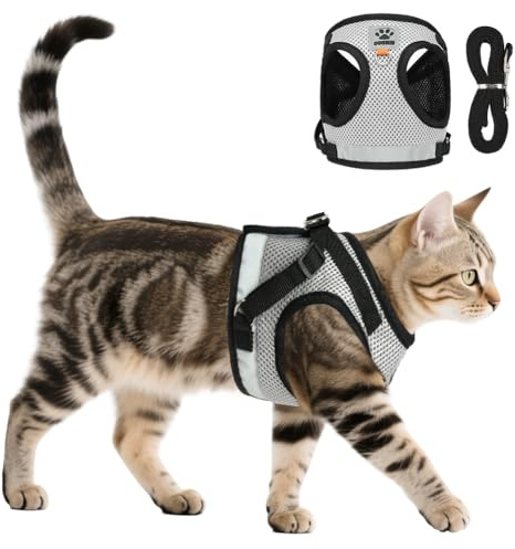 AUYAO Harnais pour Chat, 2Pcs Harnais Respirant Souple Réglable, Gilet Harnet Maille Réfléchissant-Anti Évasion & éclatement-avec 1.5m Laisse, pour Chaton, Chiot, Chat Adulte(S)