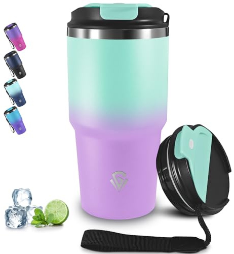Grsta Mug Isotherme Transportable, 20oz Tumbler, Anti-Fuite Gobelet Thermique, Double Paroi Isolante Acier Inoxydable, Tasse Isotherme pour Boissons Chaudes et Glacé