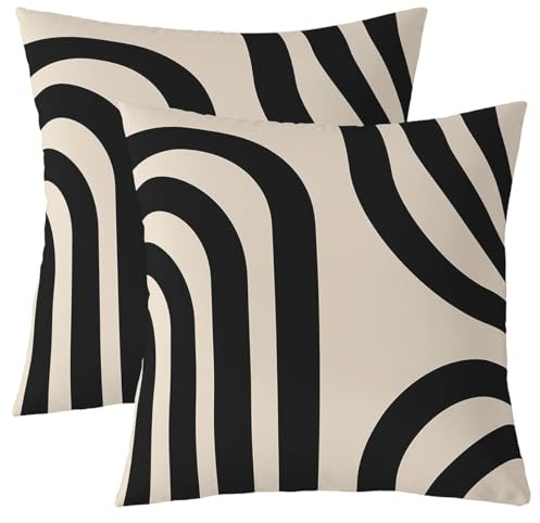 Homemissing Schwarze und beige Streifen Kissenhülle Kinder geometrische Kissenbezüge 50x50cm abstrakte Kunst Kissenbezug für Frauen männer Zimmer Dekor weiche modern