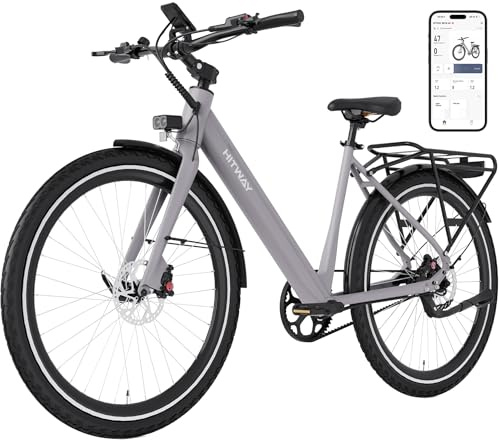 HITWAY Vélo Électrique, E-Bike Urbain pour Adultes 700C, avec Batterie 36V 10,4Ah Amovible, Moteur 250 W Jusqu’à 25 km/h, Autonomie 40-80 km, Transmission par Courroie, Capteur De Couple