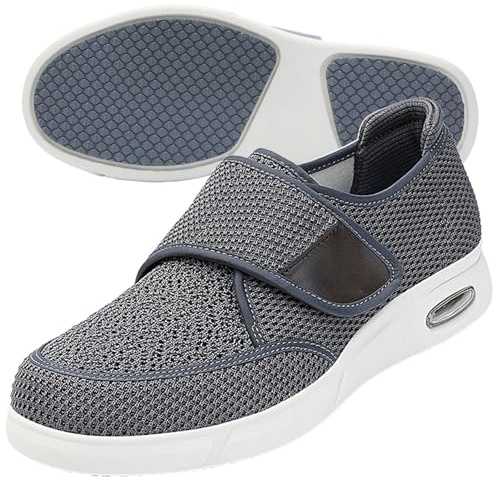 AZMAHT Basket Homme DiabéTique Chaussons DiabéTiques Chaussures Pieds Larges Chausson orthopedique X-Large Ajustable Diabétiques Oedème Bouffi Pied Unisexe Vieil,Gris,46 EU