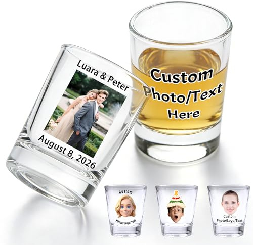 Individuelle Schnapsgläser, 57 ml, personalisierbar, lustiges Schnapsglas-Set mit Gesicht, Foto, Bild, Text, Logo, Geschenke für Hochzeit, Geburtstag, Party, Junggesellinnenabschied, für Sie und Ihn