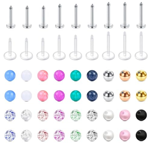 CIZME Labret Piercing 16G 1.2mm Chirurgenstahl Bioflex Lippenpiercing Ohr | Ohrstecker Set 4/6/8/10mm Kugel Flatback Tragus Helix Conch Schmuck Silber Bunt Transparent Piercings Stecker Damen