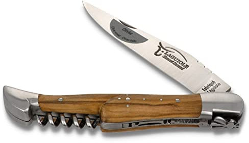 Laguiole Honoré Durand Taschenmesser Griff Olivenholz 12 cm Messer matt Korkenzieher