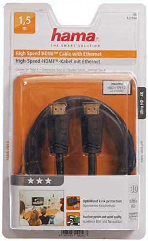 Hama 00122104 HDMI-Kabel (hohe Übertragungsgeschwindigkeit, Ethernet, Stecker auf Stecker, vergoldete Steckverbindungen, 1,5 m)