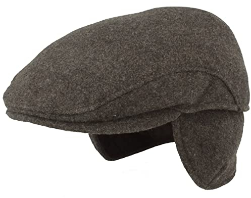 Breiter Herren Schiebermütze mit Ohrenklappen Flatcap Schirmmütze aus Wolle, Wasserabweisend, Knatschbar, Hautfreundlich Grau
