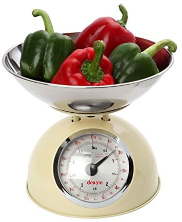 Dexam 17848104 Cream Retro Kitchen Scales with a large bowl, stainless steel