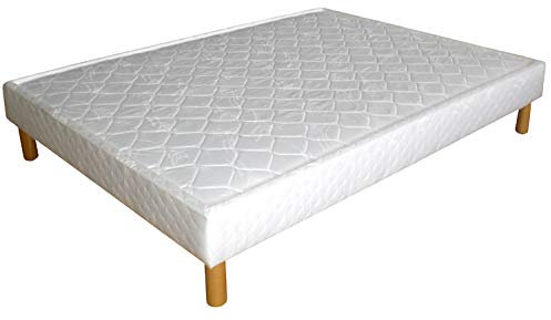 Promo Matelas - Sommier Tapissier Cuvette À Ressorts + Jeu de Pieds offerts- Blanc - 140 X 190 Cm