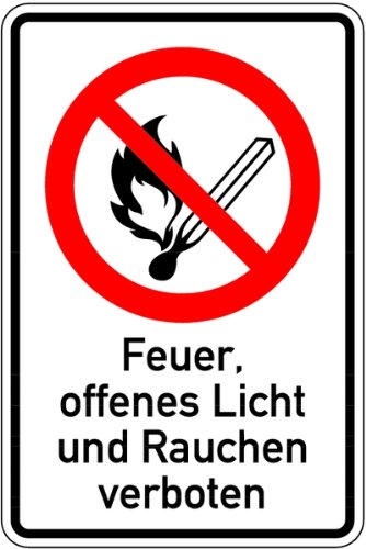 LEMAX® Verbotsschild, Kombischild, Feuer, offenes Licht und Rauchen verboten DIN EN ISO 7010 Kunststoff weiß Aufdruckfarbe: schwarz/rot 200x300mm