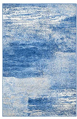 SAFAVIEH Modern Teppich für Wohnzimmer, Esszimmer, Schlafzimmer - Adirondack Collection, Kurzer Flor, Silber und Blau, 91 X 152 cm