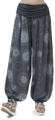 Glamexx24 Damen XXL Leichte Pumphose Haremshose Freizeithose Sommerhose Hose mit vielen Muster 13090, Dunkelgrau 2, M/L