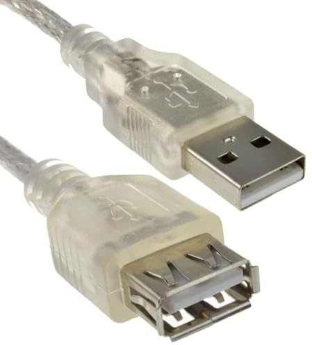 kenable CLEAR USB 2.0 Extension Cable A to A Female Lead 24AWG Ferrite 0.5m