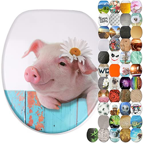 Sanilo Soft Close Toilet Seat, Wide Choice of New Toilet Seats, Stable Hinges, Easy to Mount (Pig)