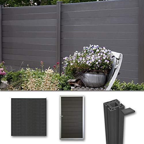 terrasso WPC/BPC Sichtschutzzaun Dark Grey 10 Zäune, 1 Torelement inkl. 12 Pfosten Sichtschutz Gartenzaun