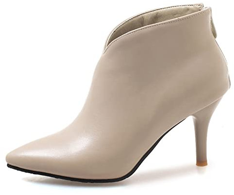 OALEEN Bottines Femme Hiver Boots Talon Haut Aiguille Sexy Bout Pointu Effet Cuir Chaussures Soirée Mariage Beige 36