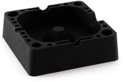 LiTT Multi-Purpose Silicone Ash Tray - Cigarette Ashtray with Compartments, Slots, Holes for Lighter, Matches - Ash Tray Holder for Indoor and Outdoor, Pubs/Bars Use - Black, Square