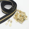 # 5 Antik Gold Metallic Nylon Spule Reißverschlüsse von der Werft Masse 10 Yards schwarzes Klebeband mit 25 Stück Gold Schieberegler für DIY Nähen Schneider Handwerk Tasche Leekayer (schwarz)
