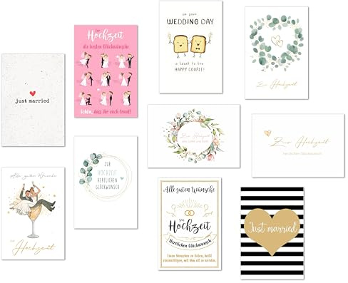 Edition Seidel Set 10 exklusive Hochzeitskarten mit Umschlägen. Glückwunschkarten Klappkarten Doppelkarten Grusskarten zur Hochzeit Hochzeitskarte Spruch Karte für Brautpaar sie ihn
