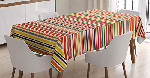 ABAKUHAUS Bunt Tischdecke, Horizontale Streifen, Für den Inn und Outdoor Bereich geeignet Waschbar Druck Klar Kein Verblassen, 140 x 240 cm, Mehrfarbig