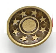 10 Stück Metallknöpfe/Jeansknöpfe, bronzefarben, Stern-Muster Ø ca. 17mm, Stift 8mm