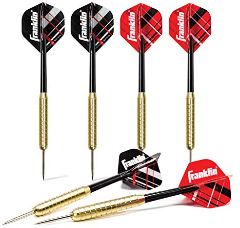 Franklin Sports-Dartpfeile mit Stahlspitze, 6 Stück, 18 g, Stahl-Dartpfeile – abnehmbare Standard-Nylon-Flights und Messing-Barrels – leichtes Full Dart Set, rot/schwarz