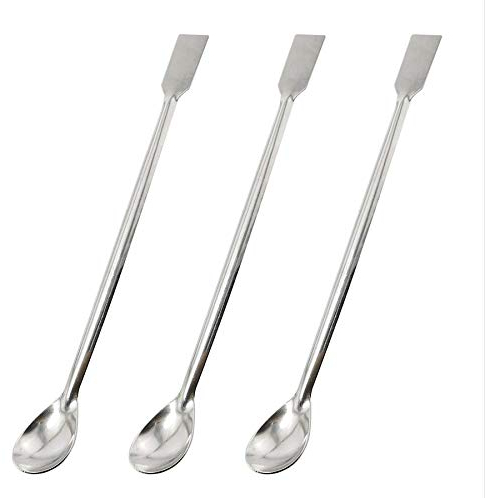 Maxmoral 3PCS Laboratory Spoon Spatula 2 in 1 Stainless Steel Lab Mixing Double End Reagent Sampling Spoon Spatula Tool 20cm